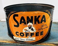 Vtg Sanka Coffee Lets You Sleep Keywind Tin Can Orange Brown 5