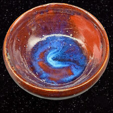 Vintage Hand Crafted Signed Blue Red Bowl Trinket Drip Glaze 2”T 5.25”W picture
