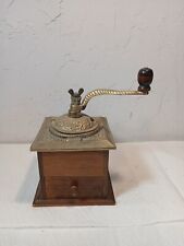 Vintage Rare Engraved Brass Top Coffee Grinder picture