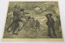 1884 magazine engraving ~ STEAM-SHIP on the rocks ~ LIFE BRIGADE firing rocket picture