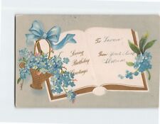 Postcard Loving Birthday Greetings Book & Flower Art Print Embossed Card picture