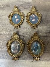 Vintage Miniature Plastic  Frames floral pictures  wall decor Hong Kong set of 4 picture
