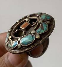 RARE ANCIENT VICTORIAN SILVER COLOR RING AMAZING WITH NATURAL TURQUOISE STONES picture