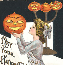 HBG Griggs 1913 May Your Halloween Be Merry Pretty Pumpkin JOL L&E 2262 PostCard picture