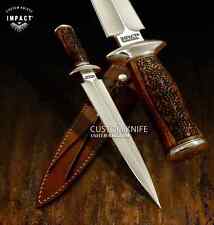 IMPACT CUTLERY CUSTOM DAGGER KNIFE ENGRAVED BURL WOOD HANDLE- 1632 picture