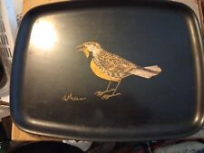 Mid century Vintage Rectangular Couroc Tray/Platter with Yellow Sparrow Bird picture
