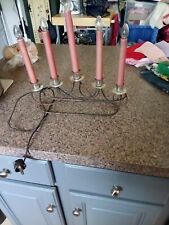 VINTAGE 5 LITE ELECTRIC CANDOLIER / CHRISTMAS RED CANDLES & METAL BASE picture