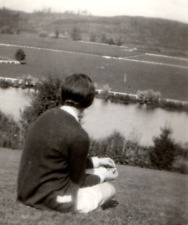 Woman Sitting On Hillside Photograph Original Snapshot Antique Found Photo picture