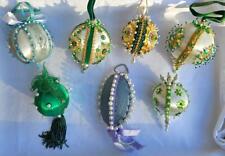 Lot 7 Vtg Handcrafted Push Pin Bead Sequin Large Satin Ball Christmas Ornaments picture