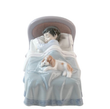 Lladro Bedtime Buddies Boy in Bed with Puppy Figurine #6541 - with Original Box picture