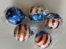 Vtg Lot Of 5 Large Hand Blown Glass Christmas Ornaments Americana Globes Glitter picture