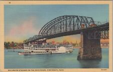 Postcard - Excursion Steamer on the Ohio River Cincinnati Ohio RR Bridge - A075 picture