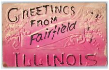 1910 Greetings From Fairfield Illinois Embossed Glitter Vintage Antique Postcard picture