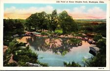 Muskogee Oklahoma Honor Heights Park Lily Pond Vintage  Linen Postcard Nature 9N picture