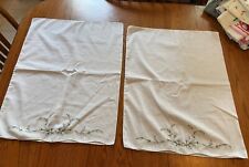 Pretty Pair Vintage White Cotton Standard Pillowcases Hand Embroidered Flowers picture