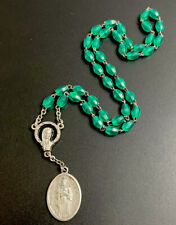 Vintage Catholic Saint Jude Ribbed Green Acrylic Chaplet Silver Tone Medal picture