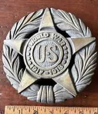 Antique WWI US Military Marker 1917-18 Heavy Brass Cast Flag Holder - Very Nice picture