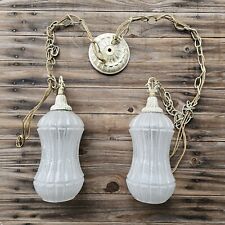 Vtg  Mid Century Hanging Swag Double Pendant Light Vanity Textured Clear Globes picture