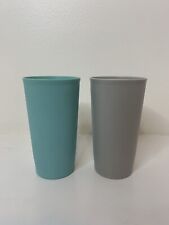 2 Vintage Tupperware Tumbler Cups Teal Aqua Blue, Grey 873-27 & 873-8 Big Cup picture