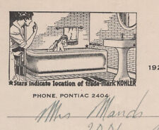 RARE 1924 KOHLER Bath Plumbing Heating Billhead Invoice Tub Sink Vtg Illust. picture