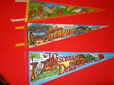 3 LARGE VINTAGE PENNANTS NEVER USED SOUVENIR TRAVEL COLLECTION  25 INCHES  # 710 picture