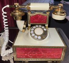 Vintage DECO-TEL French Victorian Style Rotary Dial Phone Ivory Gold Red Velvet picture