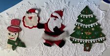 Vintage Handmade Snowman Santa Claus Christmas Tree Fridge 4 Magnets Felt Sequin picture
