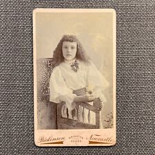 CDV Photo Antique Portrait Girl in Fashion Dress Hair Down Holding Flower UK picture