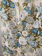 Vintage 1960s Green Blue Floral Butterfly Curtain 2 Panels Cotton 82 in x 38 in picture