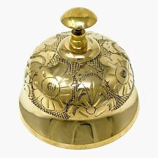 Ornate Victorian Desk Bell, Polished Brass W/ Engraved Victorian Flower Detail picture