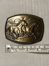 Western Belt Buckle Western Cowboy Two Horses USA Vintage picture