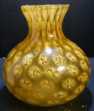 Vintage Large Hand Blown Amber Millefiori Azzurra Maestri Vetrai Art Glass Vase picture