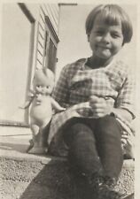 Vintage 1930s Photo Adorable Sweet Little Girl Showing Off Her Kewpie Doll picture