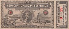 1916 DEMOCRATIC NATIONAL CONVENTION TICKET WITH STUB XF CONDITION WOODROW WILSON picture