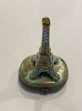Limoges France Peint Main Hand Painted Trinket Box Eiffel Tower Gold Trim Hinged picture