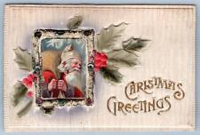 1910's SANTA CLAUS CHRISTMAS AIRBRUSHED VERY THICK EMBOSSED MICA TRIM POSTCARD picture