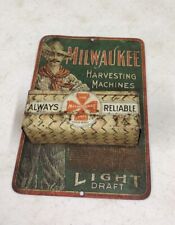 Antique Milwaukee Harvesting Machines Advertising Tin Litho Match Stick Holder picture