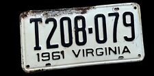 VTG 1961  Virginia metal car license plate 12 x 6 white automobile collectible picture