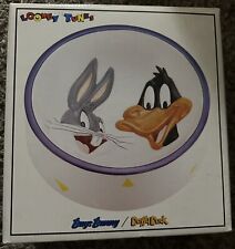 Vintage 1993 Looney Tunes Bugs Bunny & Daffy Duck Ceramic Pet Bowl STILL IN BOX picture