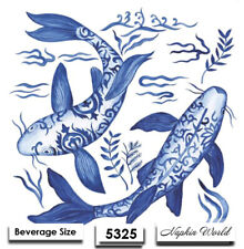 (5325) TWO Individual Paper BEVERAGE / COCKTAIL Decoupage Napkins  BLUE KOI FISH picture