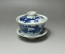 Old Collection Of Hand Painted Blue And White Chinese Tea Bowl Gaiwan Jingdezhen picture