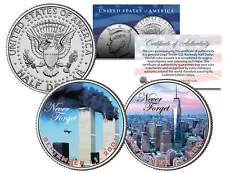 WORLD TRADE CENTER 9/11 WTC Colorized JFK Half Dollar US 2-Coin Set ACTUAL PLANE picture