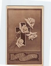 Postcard Easter Greetings with Roses Cross Easter Art Print picture