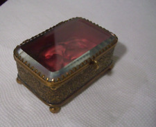 Antique VICTORIAN Bronze ORMOLU JEWELRY CASKET BOX Beveled Glass, GOLD GILT picture
