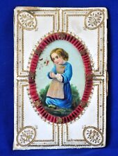ANTIQUE 1875 CATHOLIC RELIGIOUS HOLY CARD W LETTER CHROMO LITHO, HAND DECORATED picture