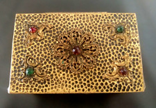 Antique Vintage Hammered Metal Arts & Crafts Jeweled Trinket Jewelry Box 1920'S picture