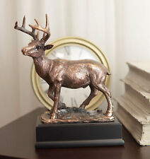 Ebros Rustic 12 Point Buck Stag Deer Bronze Patinated Resin Statue W/Trophy Base picture