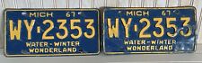 Vintage Pair of 1967 Michigan License Plates  Water-Winter Wonderland  WY-2353 picture