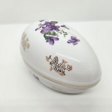 VTG Lefton Porcelain Egg Trinket Purple Violet Jewelry Box #2209 Hand Painted picture