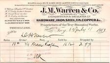 JM Warren Co Troy NY 1913 Billhead Troy Stamping Works Iron Steel Tin & Copper picture